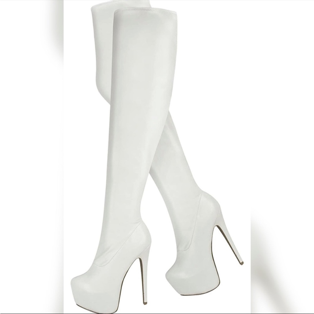 White Thigh High Faux Leather Platform Boots